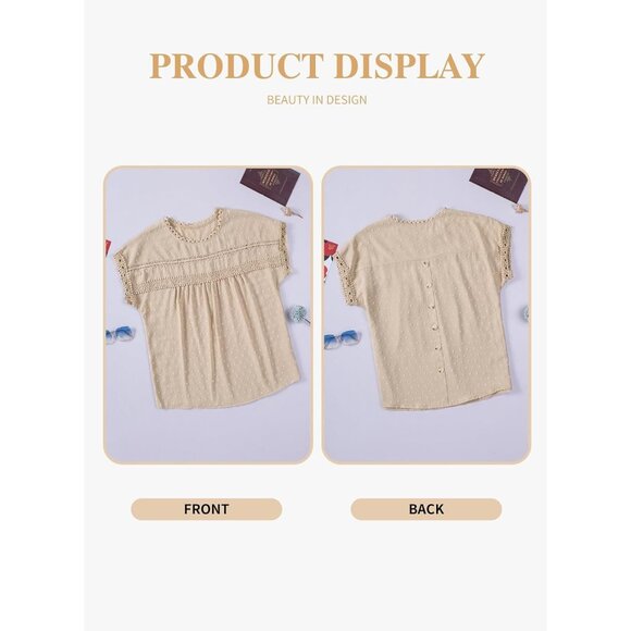 Plus Size Women’s Short Sleeve Crochet Lace Top Casual Blouse 1X-5X - Picture 4 of 5